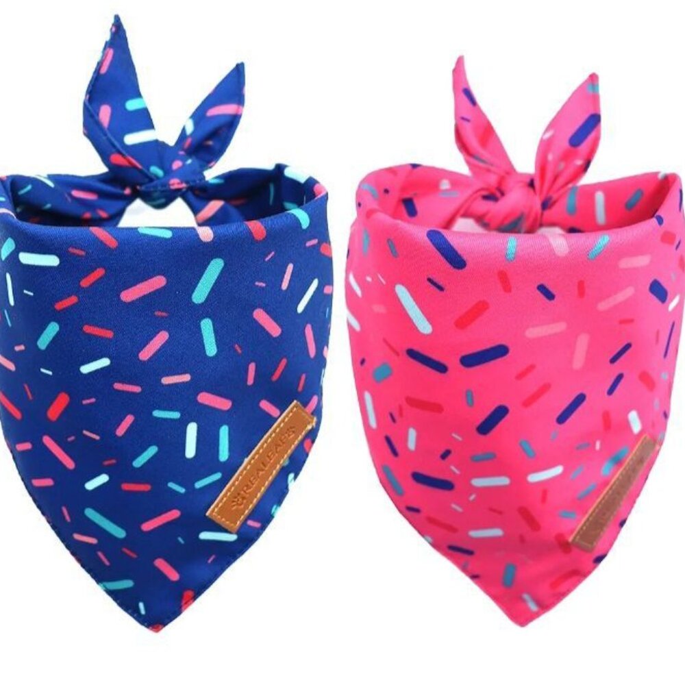 Dog Birthday Bandanas 2-pack Pink and Blue Size Med/Large